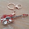 Porte clés guitare électrique rouge avec strass